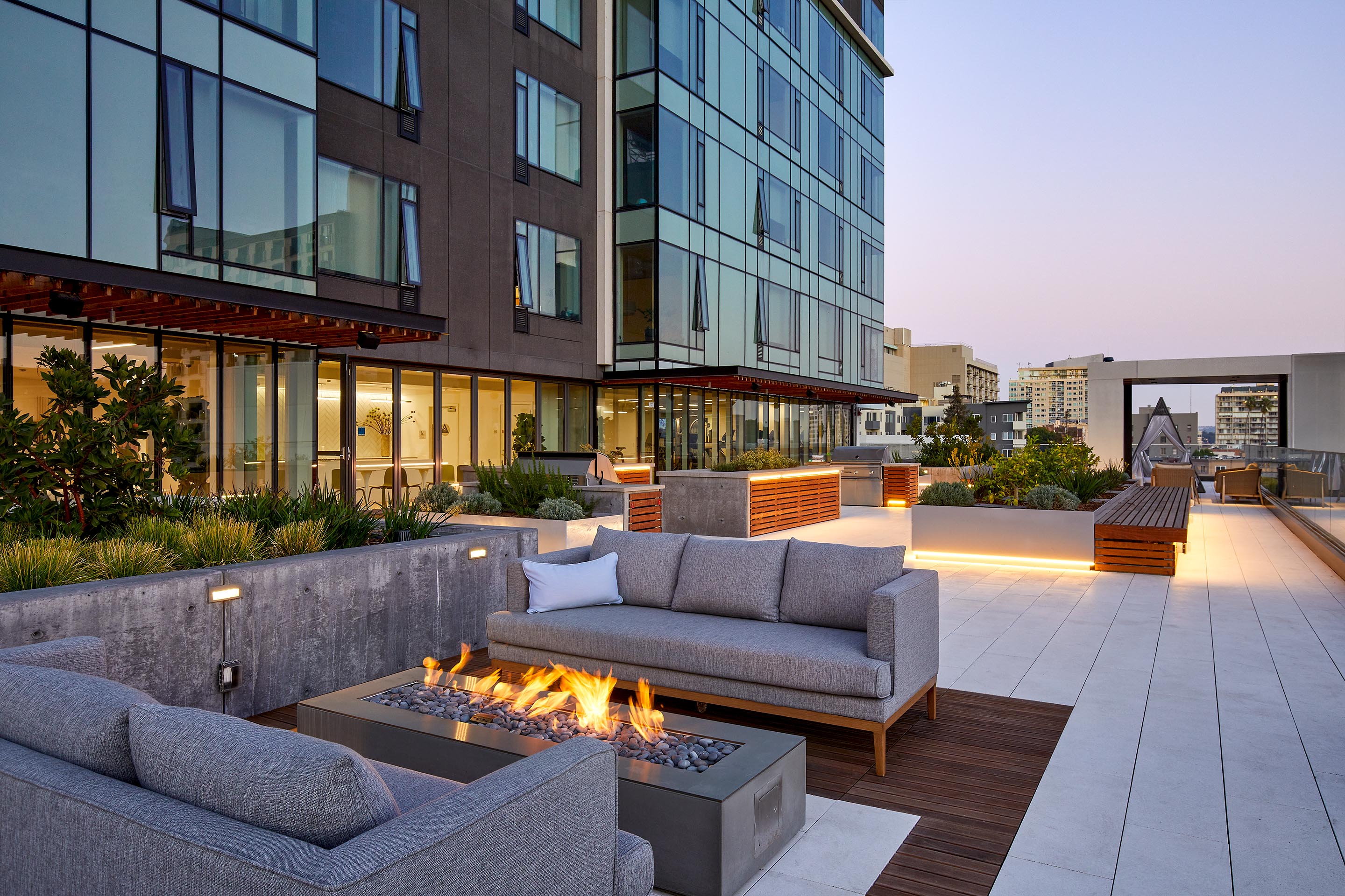 5th Floor Terrace at Night | ZO Downtown Oakland Apartments